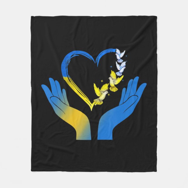Handherz ukrainische Fahne Taube Ukraine stehen mi Fleecedecke (Vorderseite)