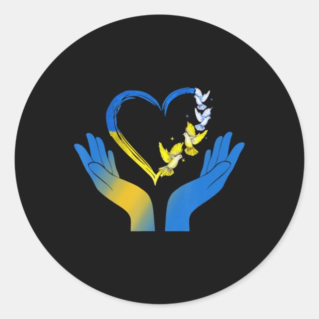 Handherz ukrainische Fahne Taube Ukraine stehen mi Runder Aufkleber (Vorderseite)