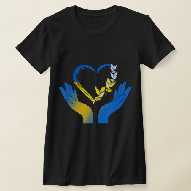 Handherz ukrainische Fahne Taube Ukraine stehen mi T-Shirt (Ablage )