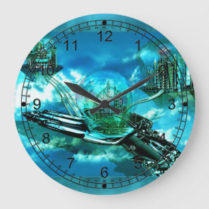 Handhoffnungs-futuristische Stadt Große Wanduhr