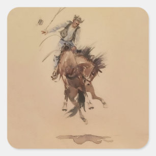 Handhüllen einer Bronc von Edward Borein Quadratischer Aufkleber