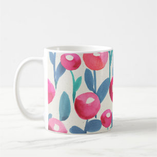 Handillustrierte Blumen: Wasserfarben-Textur. Kaffeetasse