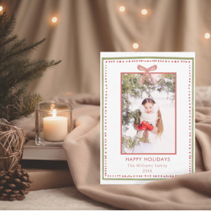 Handillustrierte Foto-Weihnachtskarte mit Schleife Einladung