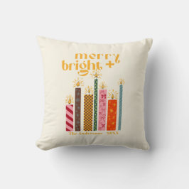 Handillustrierte Merry + Bright Weihnachten Kissen