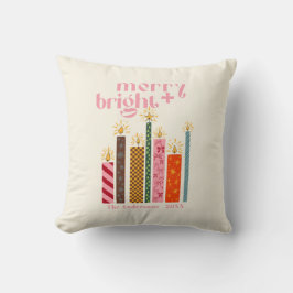Handillustrierte Merry + Bright Weihnachtskarte Kissen