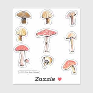 Handillustrierte Pilze Skurrile Waldwelt Aufkleber