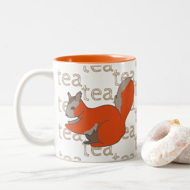 Händisch gezeichnet Tee-Kaffeekaffee Rotes Eichhör Zweifarbige Tasse (Mit Donut)