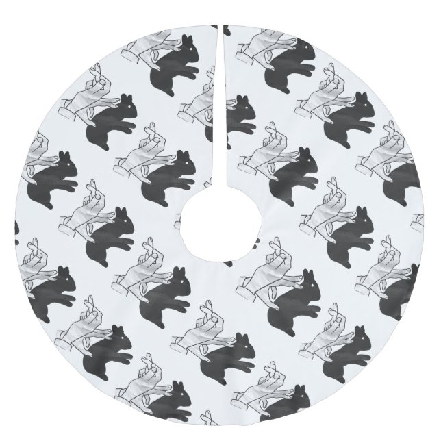 Handkaninchen Silhouette Polyester Weihnachtsbaumdecke (Vorderseite)