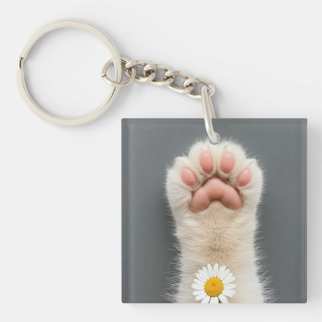 Handkatze mit Blume Schlüsselanhänger (Vorderseite)