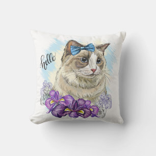 Handkopie zeichnend Niedliche Katze mit Blume Kissen