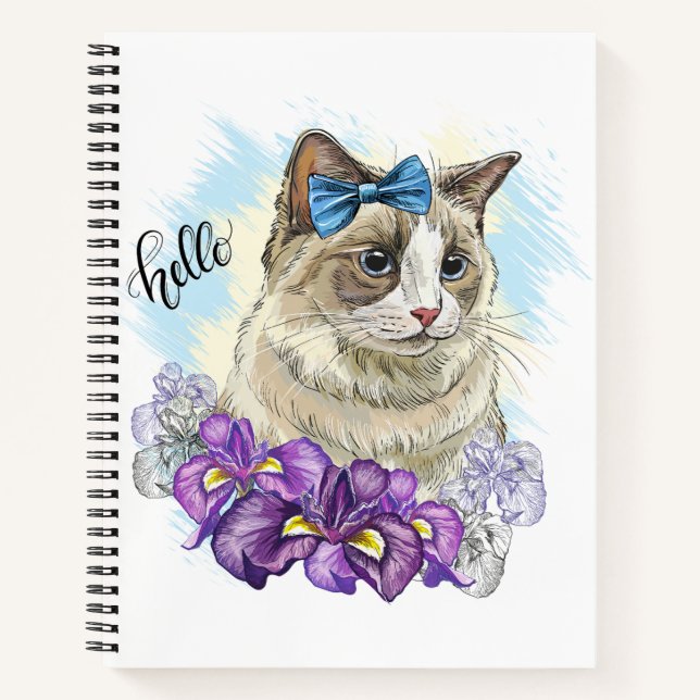Handkopie zeichnend Niedliche Katze mit Blume Notizbuch (Vorderseite)