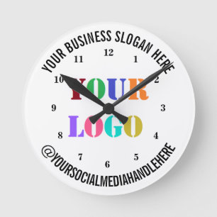 Handle für Social-Media-Werbung für Ihr Firmenlo Runde Wanduhr