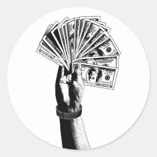 Handle Holding 100 Dollar Scheine Geld Kunst Runder Aufkleber