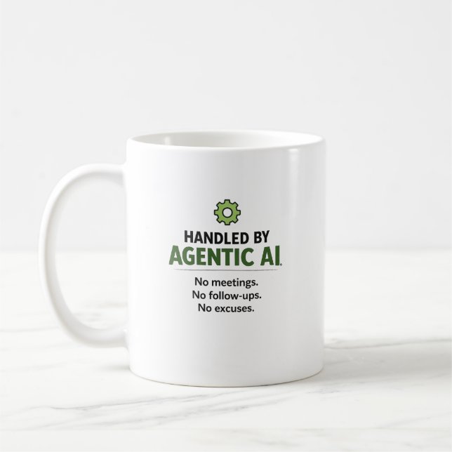 Handled by Agentic AI Funny Tech Coffee Mug Kaffeetasse (Links)