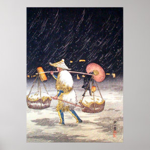 Händler in der schneebedeckten Nacht Shotei Takaha Poster