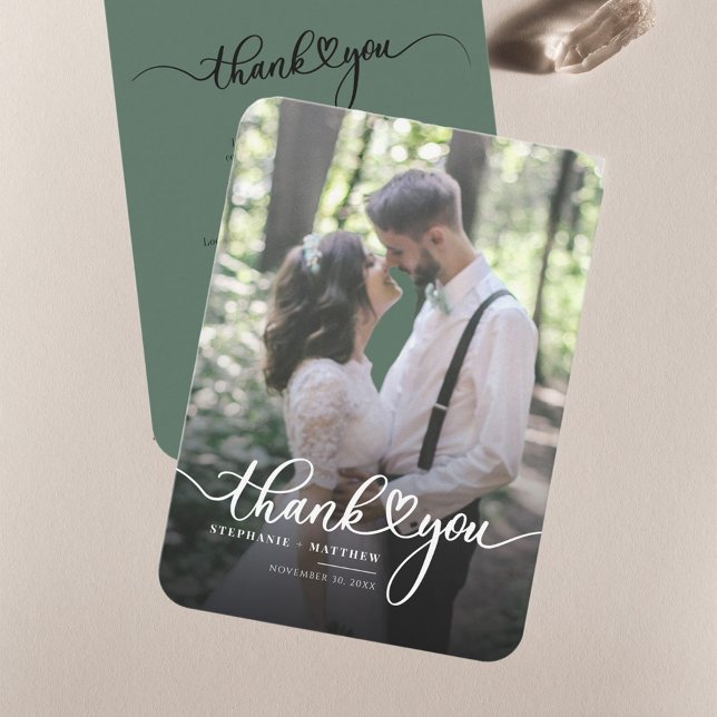 Händlerpaare Hochzeit Foto Vielen Dank Mitteilungskarte (Wedding Couple Photo Script Thank You Card)