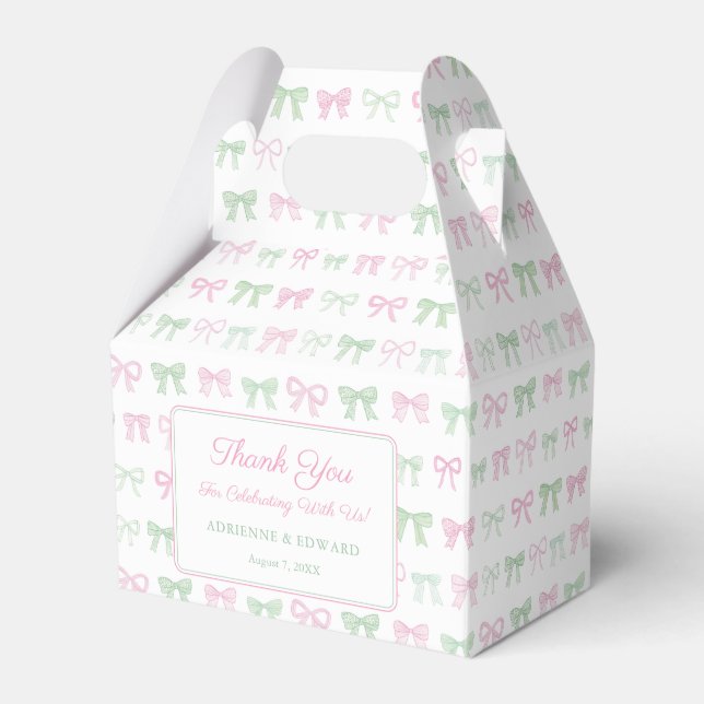 Händlerpinke und grüne Bows Kinderdusche Geschenkschachtel (Vorderseite)
