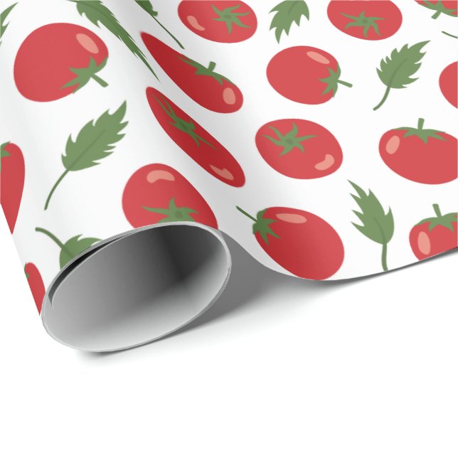Händlerrotes Tomatenmuster Geschenkpapier (Rolleneckpunkt)