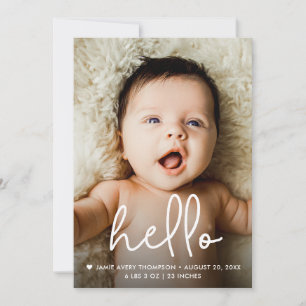 Handlett-Skript Hello Baby Foto Birth Dankeskarte