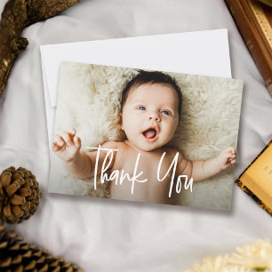 Handlettering-Schrift horizontal Foto Baby Shower Dankeskarte