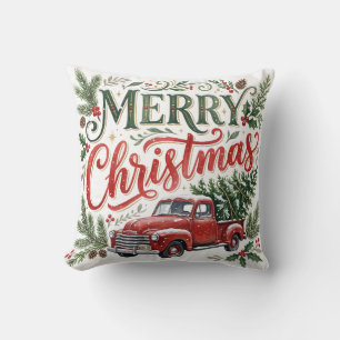 Handlettering Weihnachten roter LKW Foto Kissen