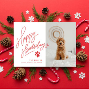 Handlettertes Red Happy Howlidays Paw Dog Foto Feiertagskarte