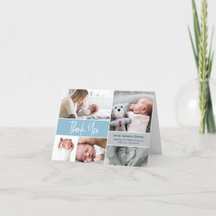 Handletting Baby Fotos Blue Birth Announcement Dankeskarte