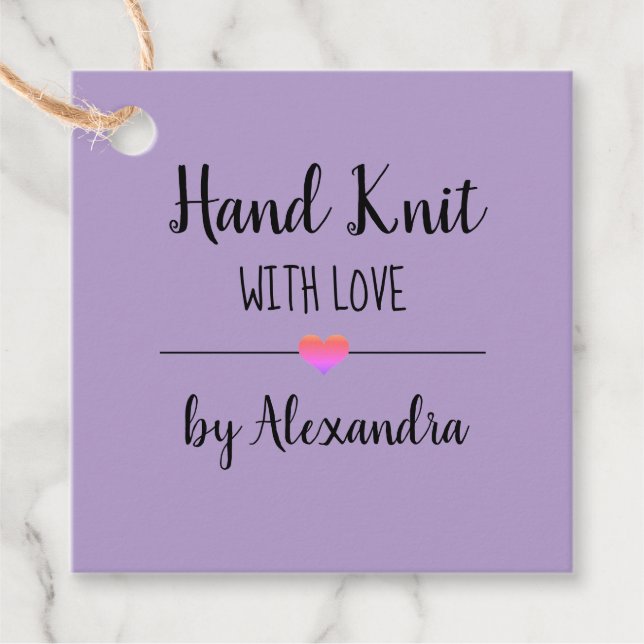 Handlicher Strick mit lila Liebe Geschenkanhänger (Vorderseite)