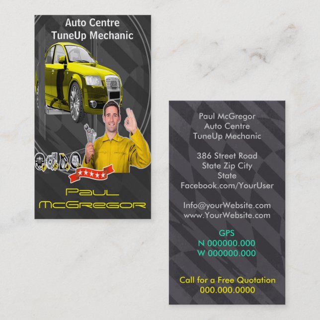 Handlung konzentriert - TuneUp Mechanic Geschäft Visitenkarte (Vorne/Hinten)