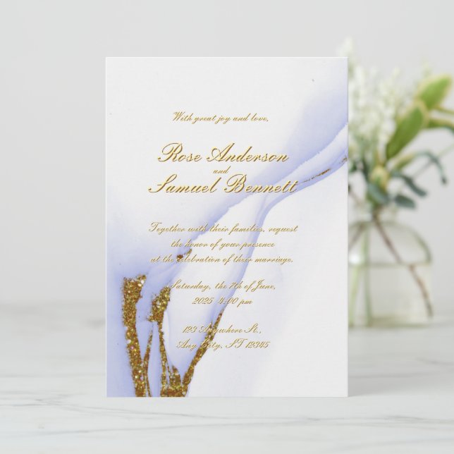 Handmade Alcohol Ink Glitter Wedding Invitation (Debout devant)