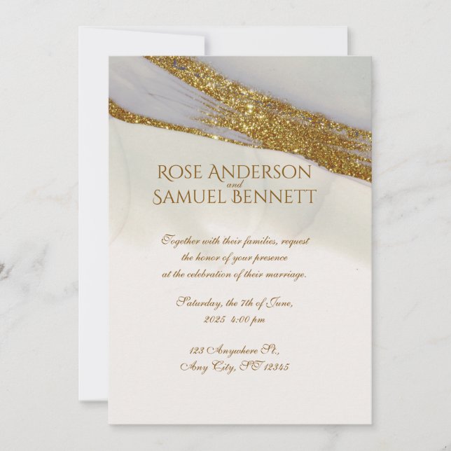 Handmade Alcohol Ink Glitter Wedding Invitation (Devant)