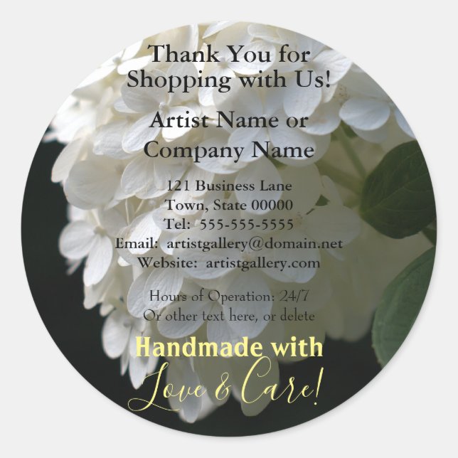 Handmade Artist White Hydrangea Business Stickers (Vorderseite)