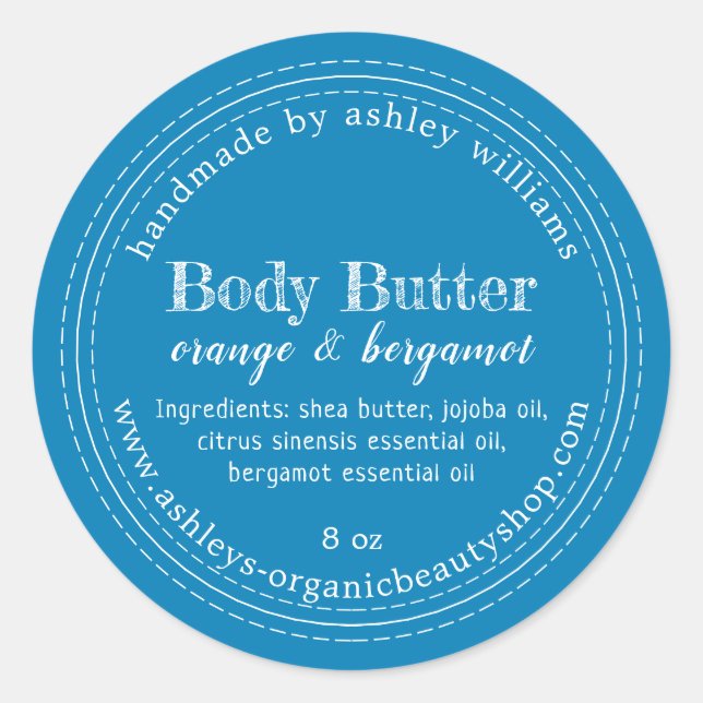 Handmade Body Butter Bio Business Blue Label Runder Aufkleber (Vorderseite)