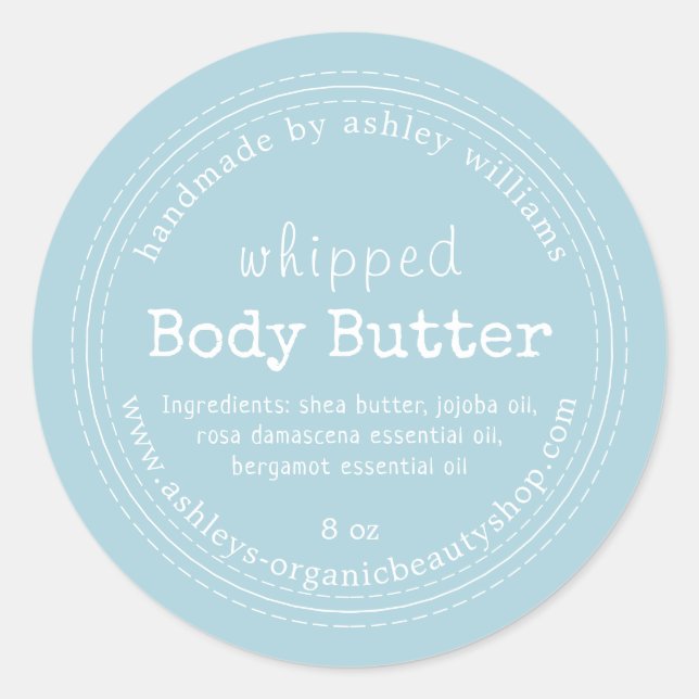 Handmade Body Butter Bio Business Blue Runder Aufkleber (Vorderseite)