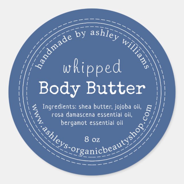 Handmade Body Butter Bio Business Classic Blue Runder Aufkleber (Vorderseite)