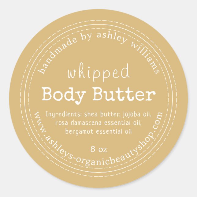 Handmade Body Butter Bio Business Gold Gelb Runder Aufkleber (Vorderseite)