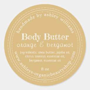 Handmade Body Butter Bio Business Gold Gelb Runder Aufkleber