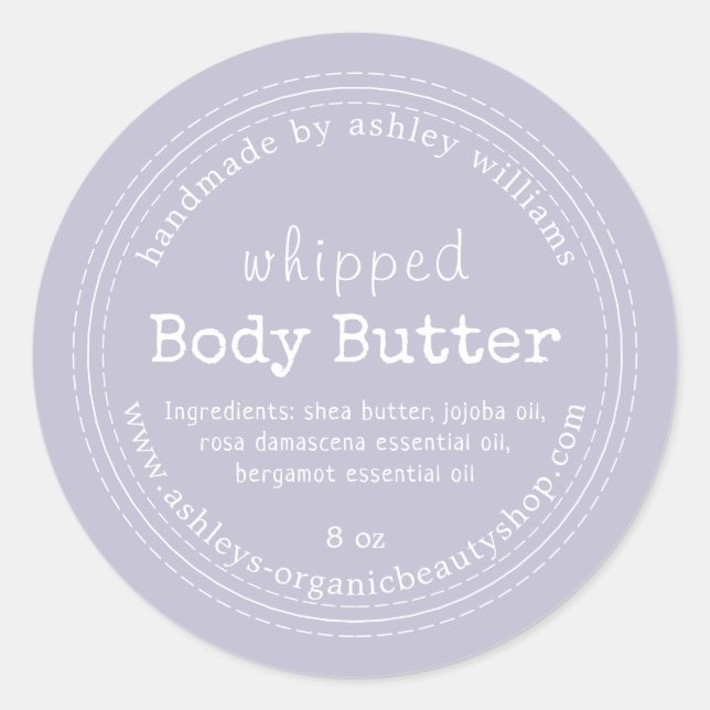 Handmade Body Butter Bio Business Lavendel Runder Aufkleber (Vorderseite)