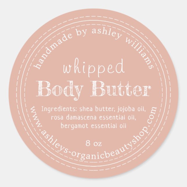 Handmade Body Butter Bio Business Pink Label Runder Aufkleber (Vorderseite)