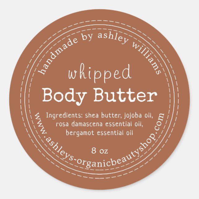 Handmade Body Butter Bio Business TerraCotta Runder Aufkleber (Vorderseite)