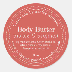 Handmade Body Butter Bio Business Warm Rot Runder Aufkleber