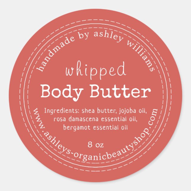 Handmade Body Butter Bio Business Warm Rot Runder Aufkleber (Vorderseite)