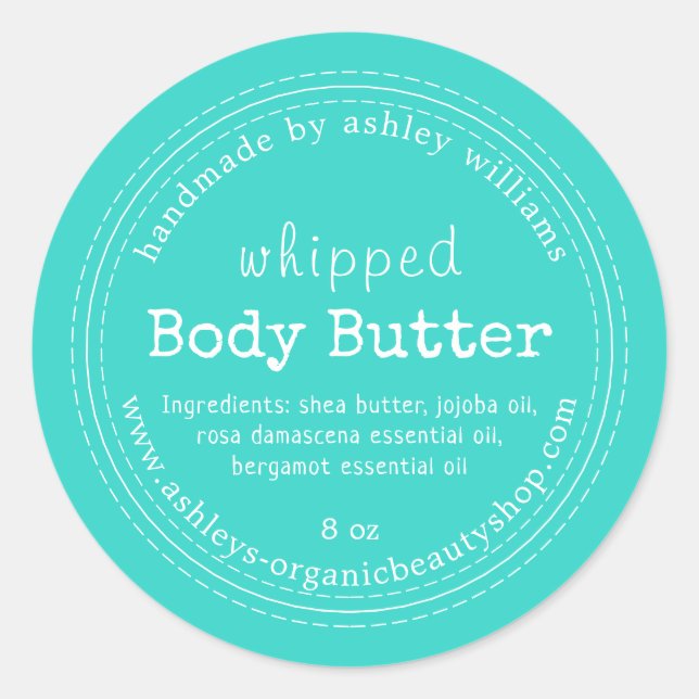 Handmade Body Butter Bio Geschäft Türkis Runder Aufkleber (Vorderseite)