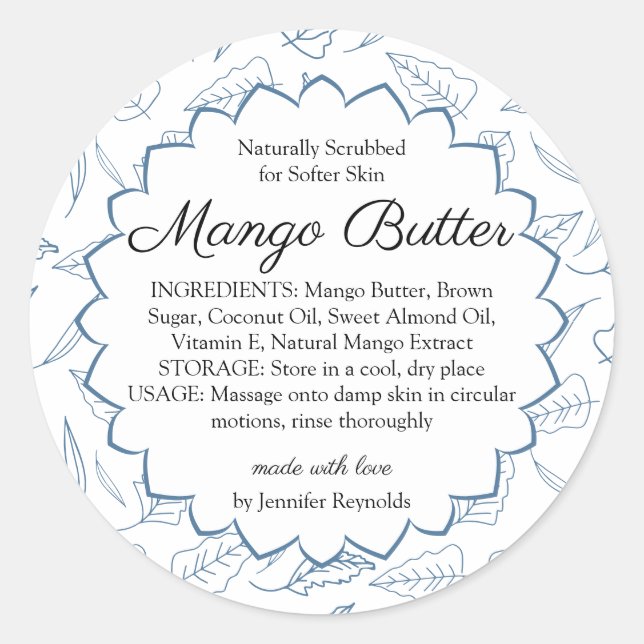 Handmade Body Butter Bio Mango Runder Aufkleber (Vorderseite)