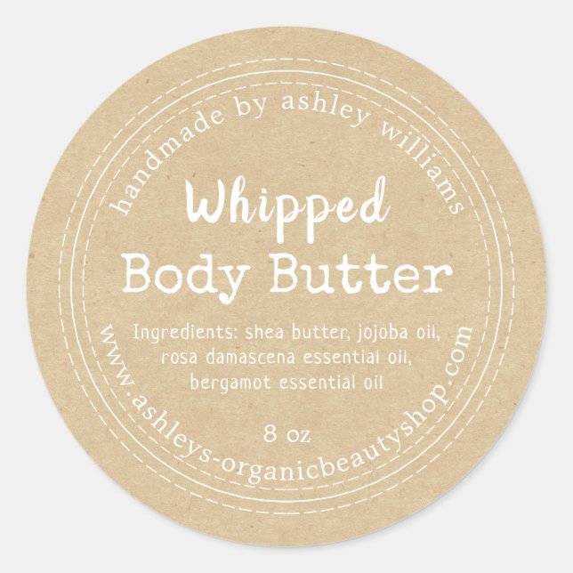 Handmade Body Butter Kraft Bio Business Label Runder Aufkleber (Vorderseite)