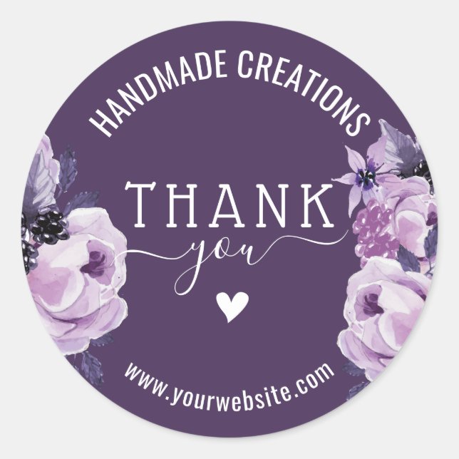 Handmade Business Vielen Dank Elegant, Lila Runder Aufkleber (Vorderseite)