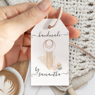 Handmade by Name and Care Instructions Macrame Geschenkanhänger