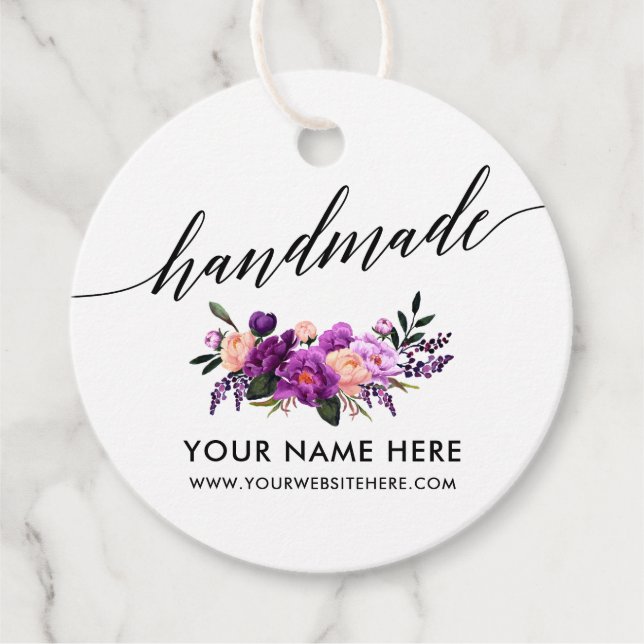 Handmade Calligraphy Lila Floral R Geschenkanhänger (Vorderseite)