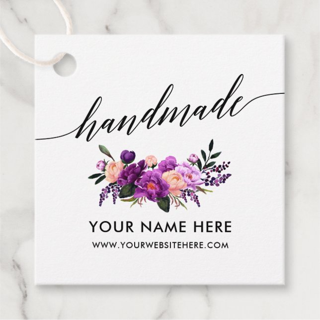 Handmade Calligraphy Script Lila Floral Geschenkanhänger (Vorderseite)