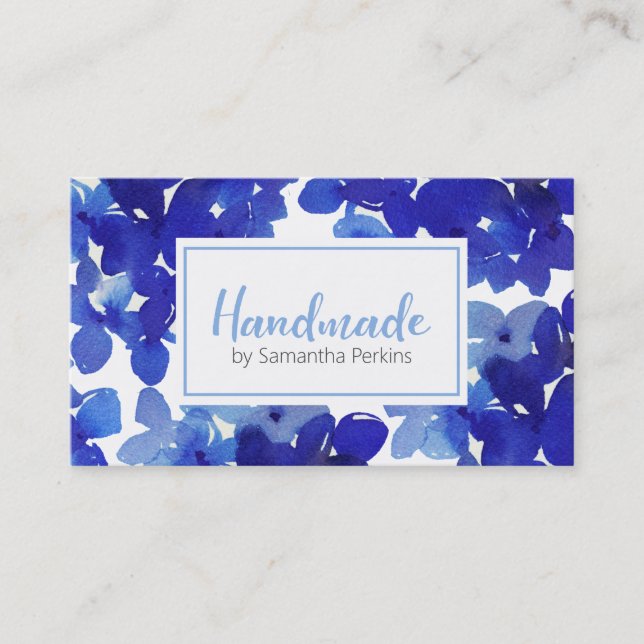 Handmade Chic Blue Blume Hydrangea Business Ca Visitenkarte (Vorderseite)